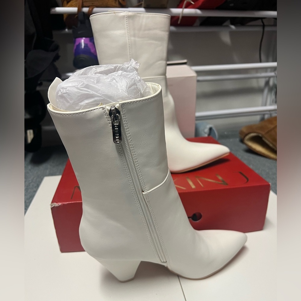 White Faux Leather mid boots